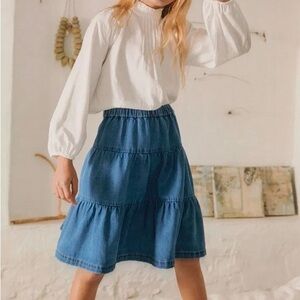 Mango Flared Denim Blue Skirt Girls 8-10